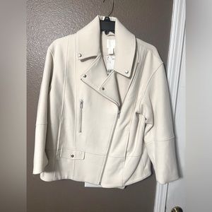 Cream color wool moto coat